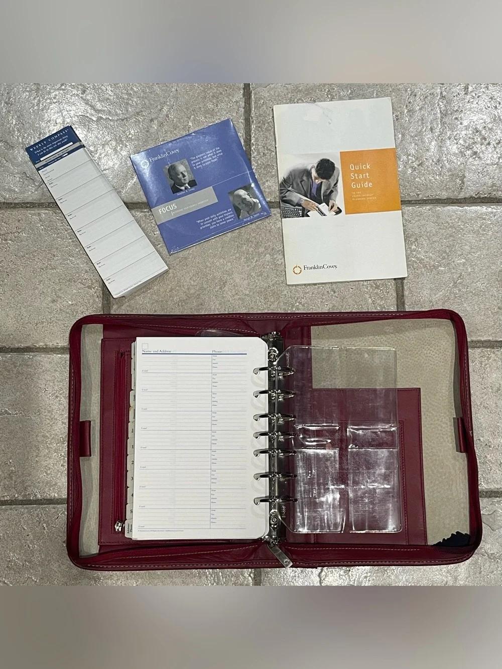Franklin Covey Red Leather 7 1/2” Ring Planner Binder